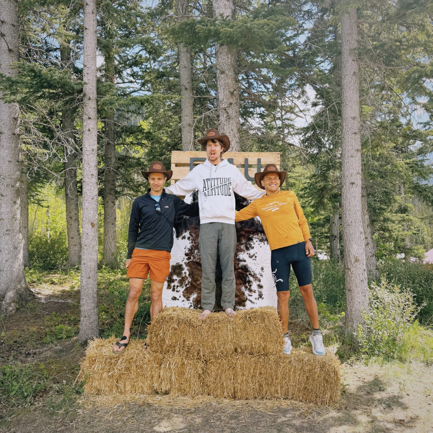 On the hay bales at the finish