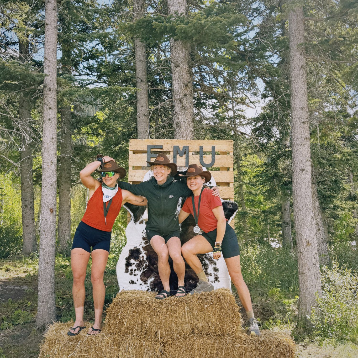 Celebrating at the finish arch
