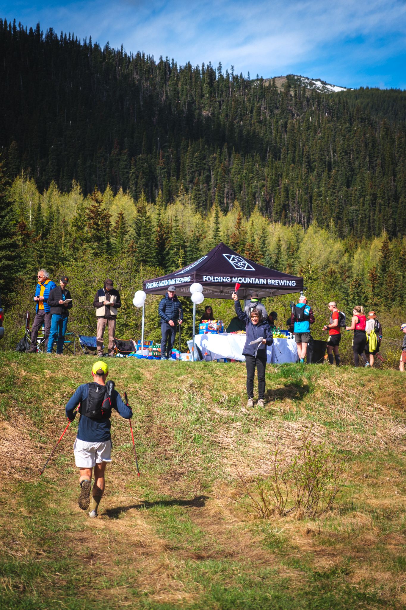 Volunteers at an aid station on race day